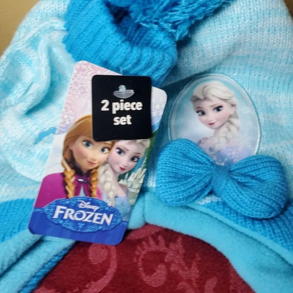 Disney Frozen OSFM Beanie Mittens Set Girls Blue Elsa Anna Winter Hat‎ 2pc NWT